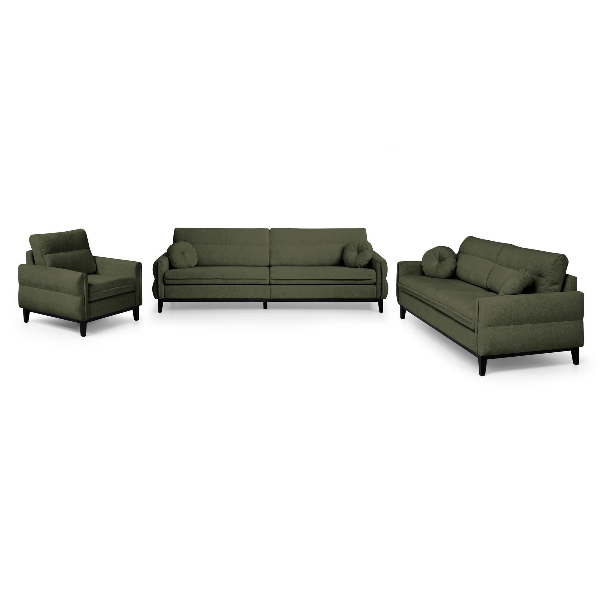 SITZGARNITUR Belweder, zwei Sofas+Sessel, Dunkelgrün, Bouclé - Wengefarben/Dunkelgrün, Holz/Textil (268/95/94cm) - Beautysofa