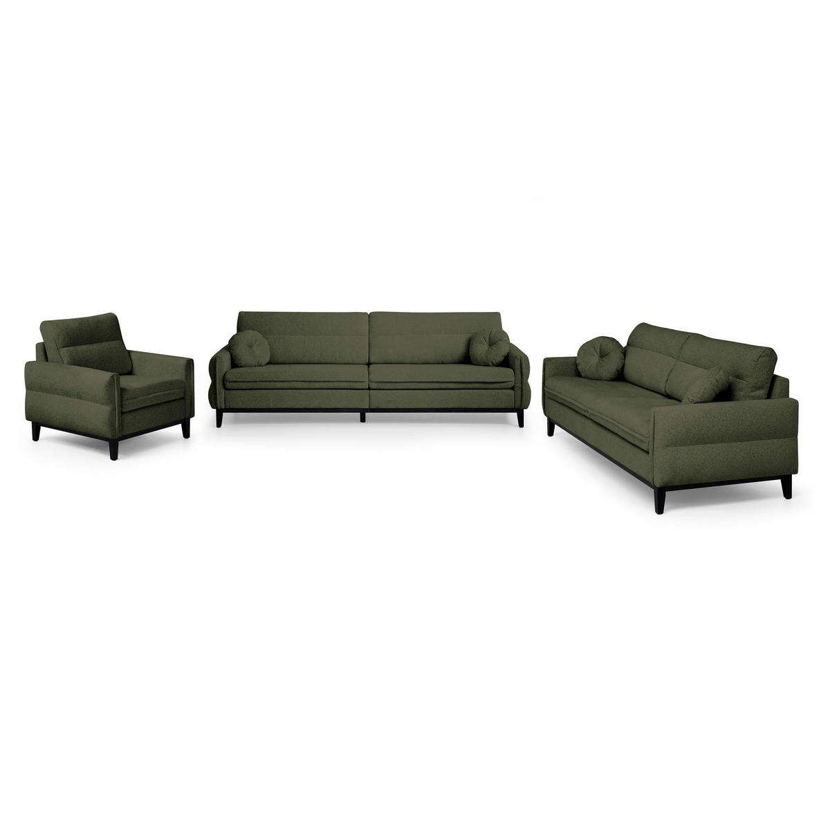 SITZGARNITUR Belweder, zwei Sofas+Sessel, Dunkelgrün, Bouclé - Wengefarben/Dunkelgrün, Holz/Textil (268/95/94cm) - Beautysofa
