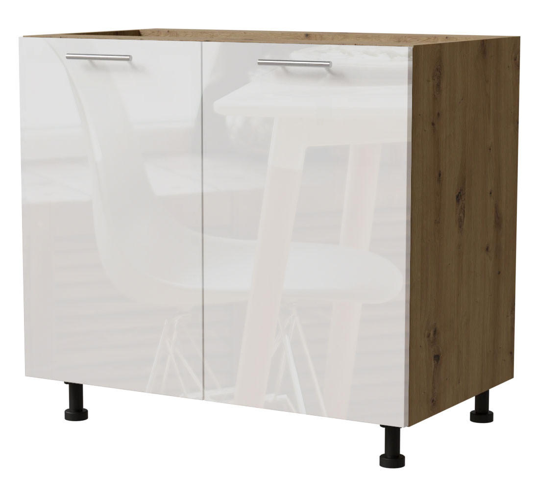 KÜCHENUNTERSCHRANK Essen D11/90 Weiß Hochglanz / Eiche Artisan Matt 90 / 50 / 82cm - Weiß Hochglanz/Eiche Artisan, Holz/Holzwerkstoff (90/82/50cm) - Feldmann-Wohnen