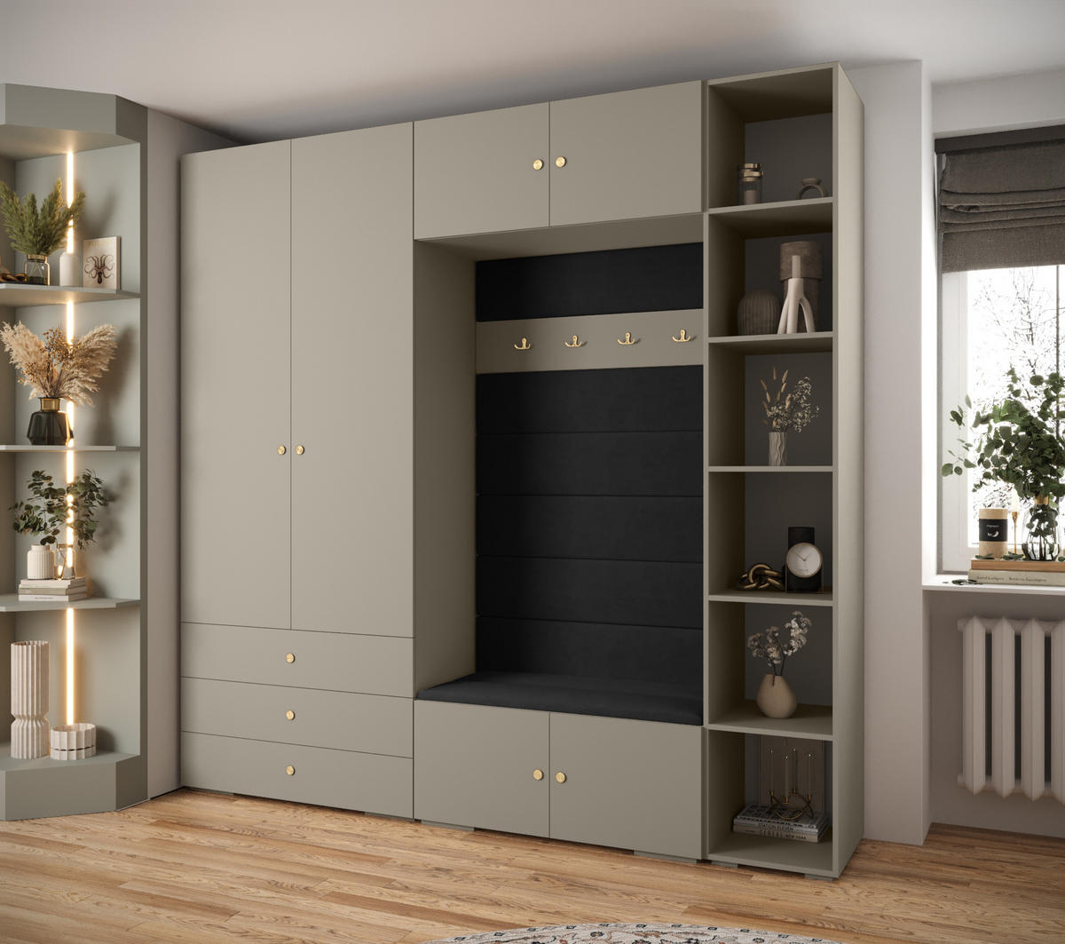 GARDEROBEN-SET 236,7/240/47 - Kaschmir/Goldfarben, Holz/Kunststoff (240/236.7/47cm) - Abiks Möbel
