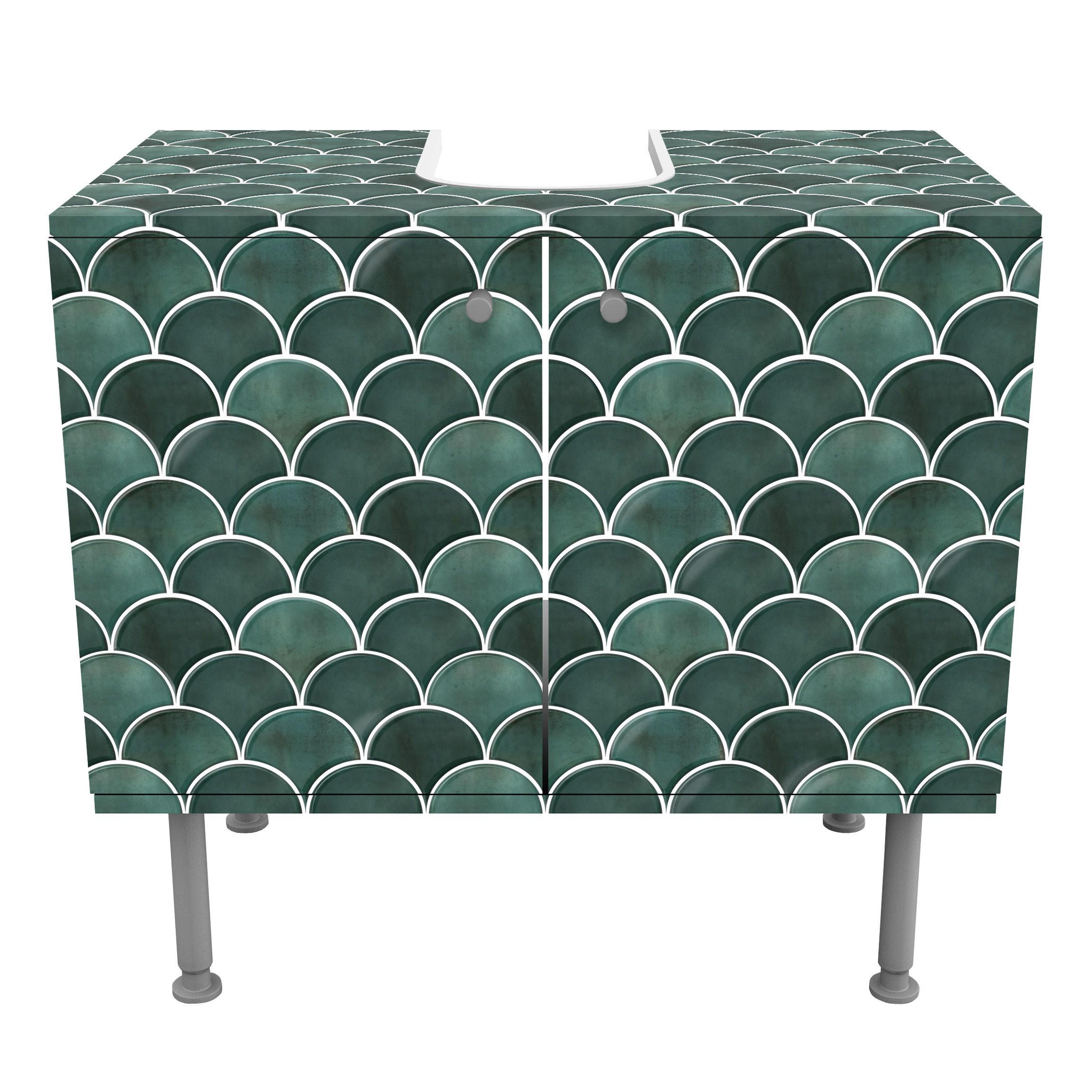 WASCHBECKENUNTERSCHRANK Fischschuppen Fliesen Keramikoptik Dunkelgrün 60/55/35 cm - Grün, Holzwerkstoff (60/55/35cm) - Bilderwelten