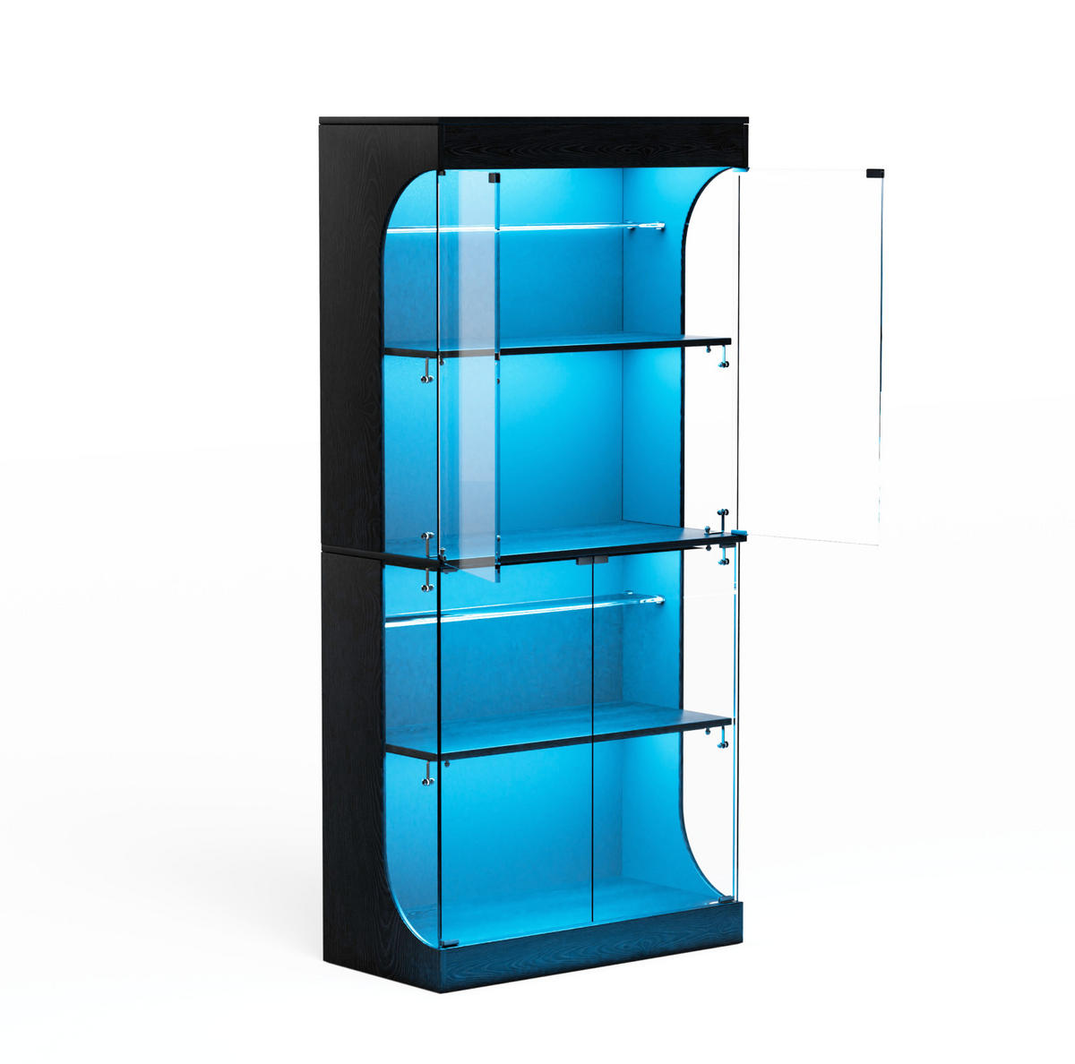 VITRINE 80/35/165 cm in Schwarz mit LED-Beleuchtung und USB- und Type-C-Anschlüssen - Schwarz, Glas (80/165/35cm) - Flora Grace
