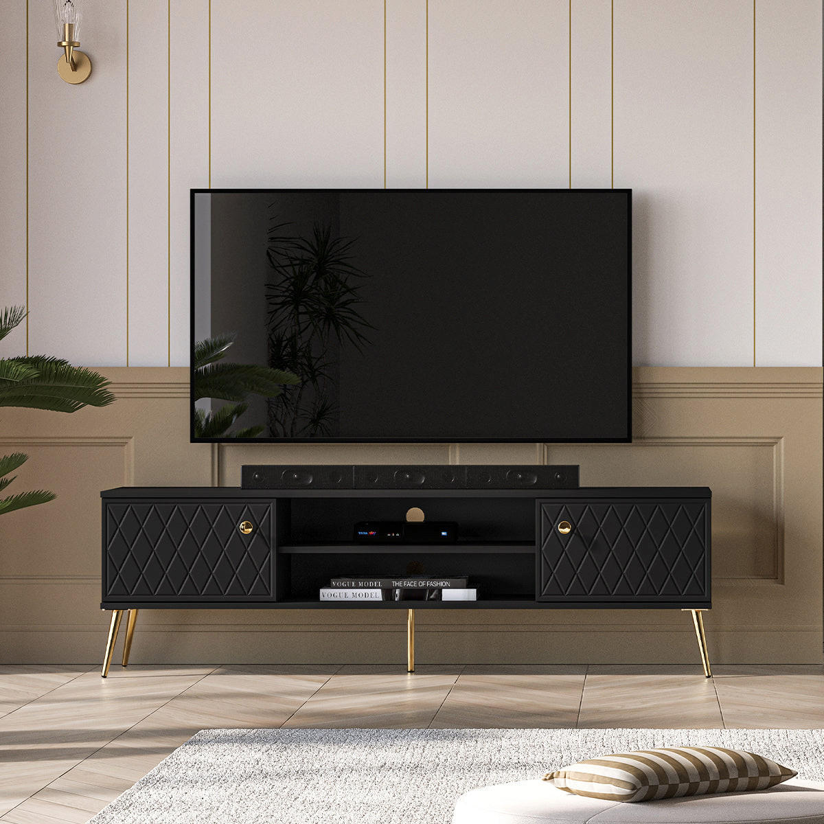 TV-MÖBEL Manoé Schwarz - Schwarz, Holzwerkstoff (160/49/40cm) - Petits-meubles