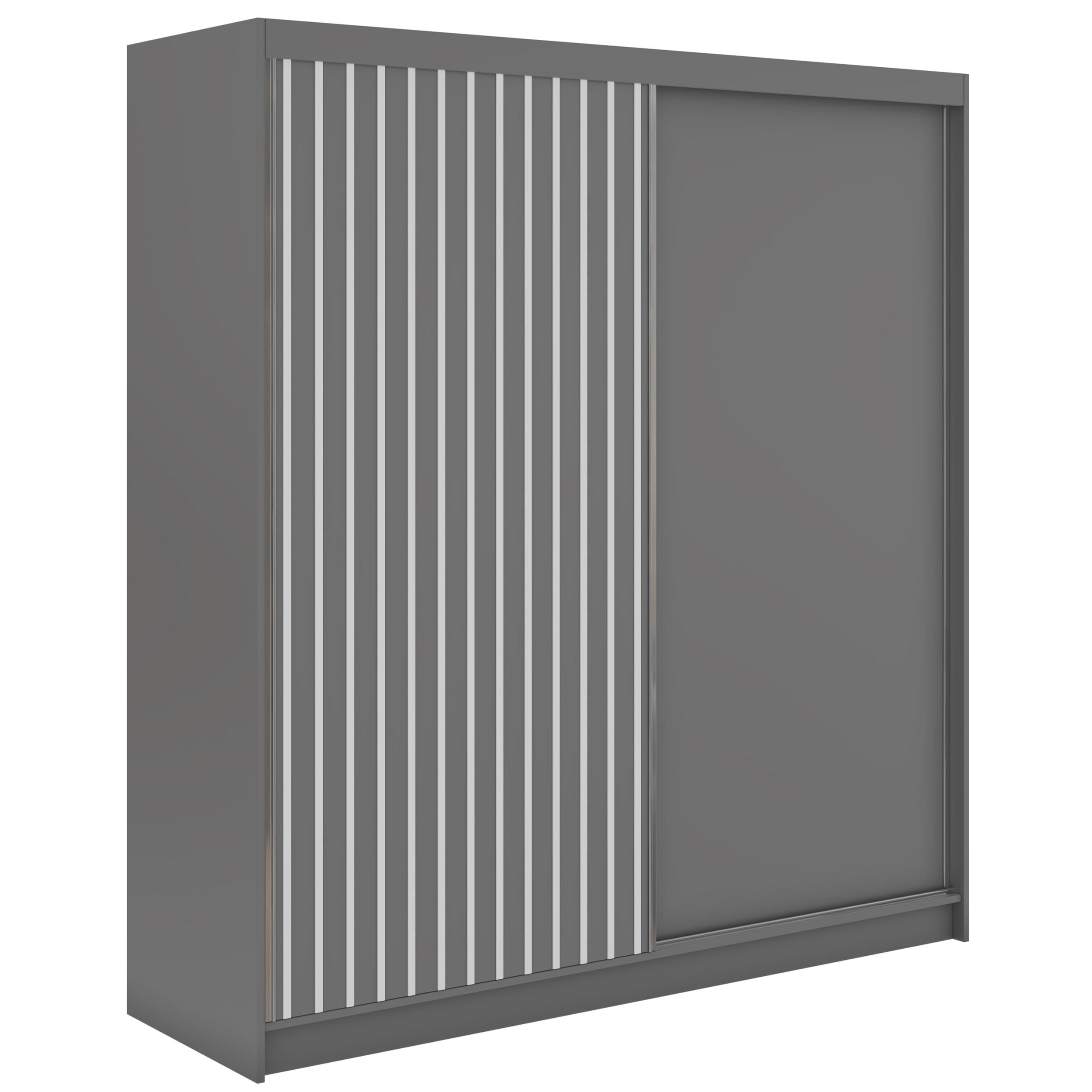 SCHWEBETÜRENSCHRANK mit Lamellen und Schubladen LUMOS - 200 - Grau und Weiß - Alufarben/Weiß, Holzwerkstoff/Metall (200/216/61cm) - MKS