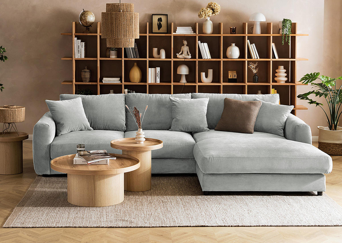 ECKSOFA mit Longchair - Schwarz/Grau, Holz/Kunststoff (286/183cm) - home24