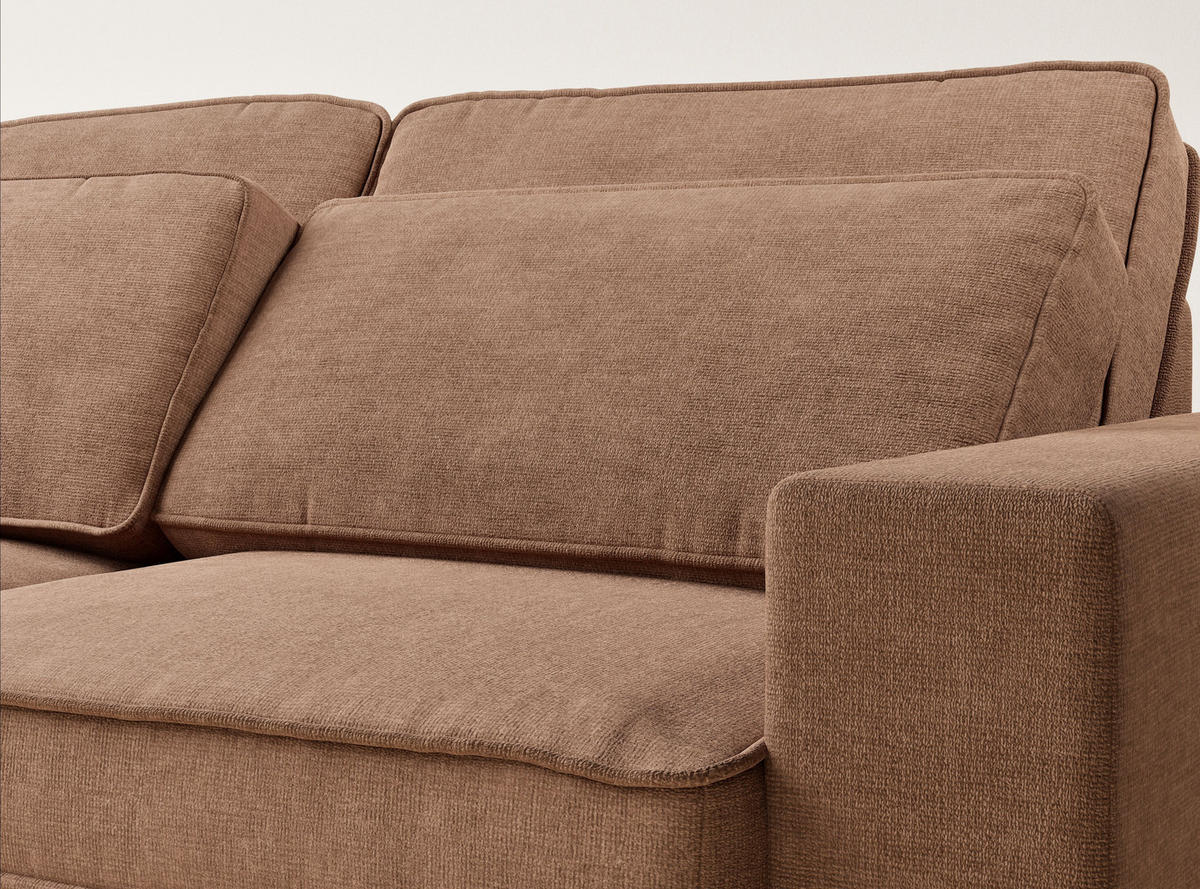 ECKSOFA Kirou Hellbraun Chenille-Stoff - Links Seite - Hellbraun/Schwarz, Holz/Holzwerkstoff (225/311cm) - Maison de Reve