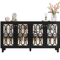 SIDEBOARD 160/40/84 cm in Schwarz mit 4 Türen und Spiegelfront - Schwarz, Holzwerkstoff (160/84/40cm) - Flora Grace