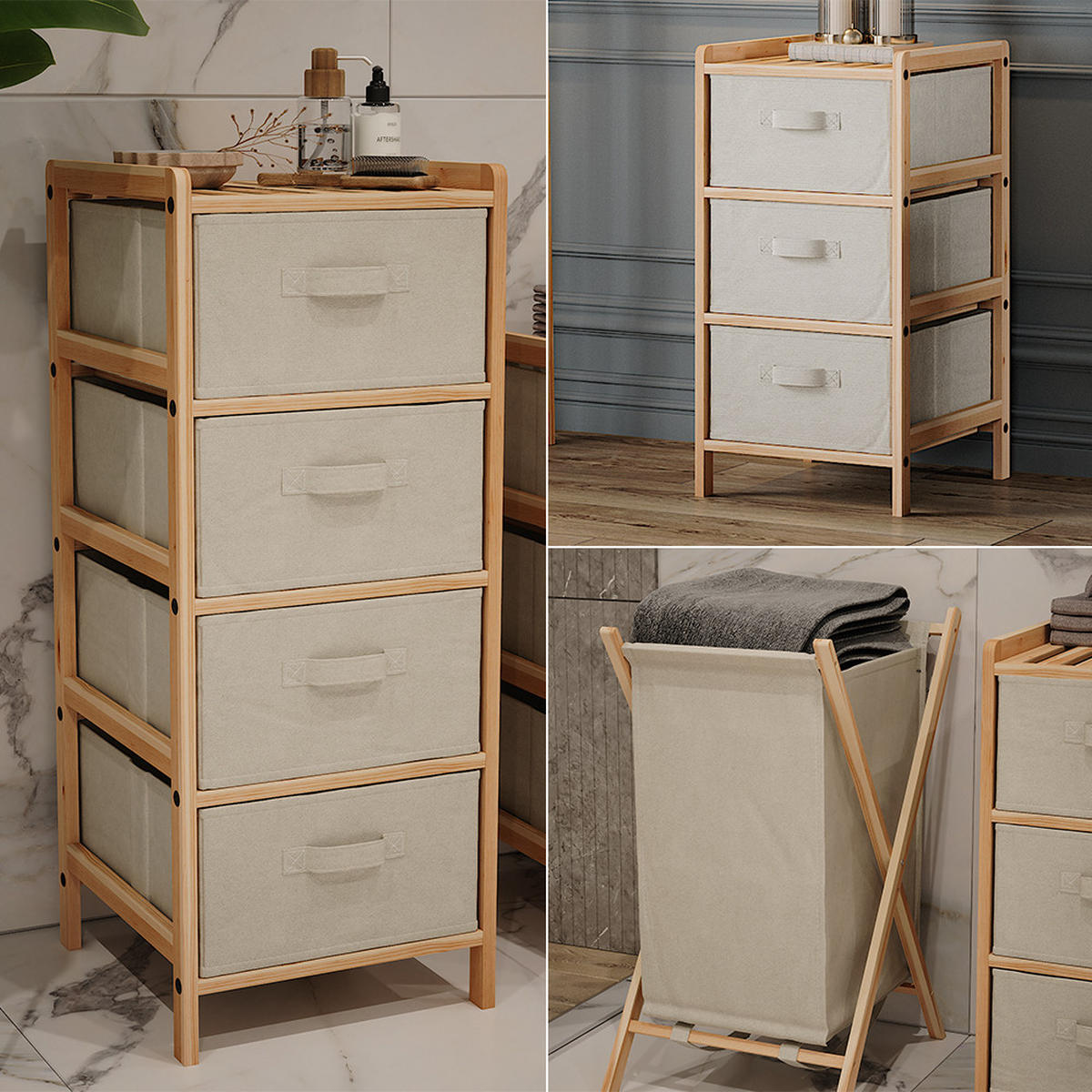 BADMÖBEL-SET Bruno Beige 3 Teile - Beige/Naturfarben, Holzwerkstoff (34.5/86/36.5cm) - Vicco