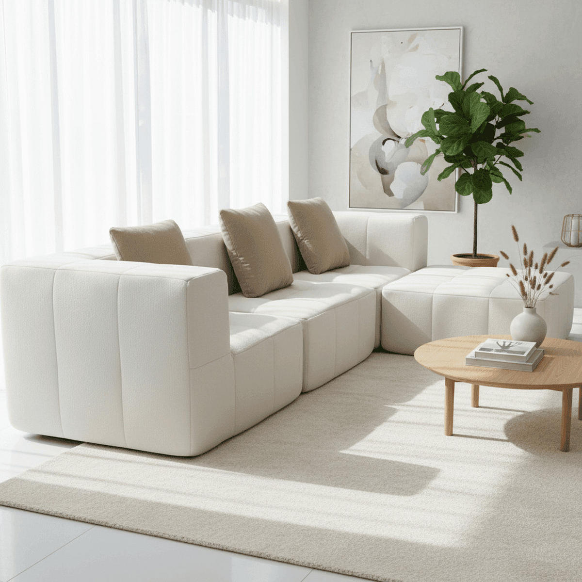 ECKSOFA Eden Komplett Weiß 3-Sitzer - Weiß, Textil (272/71/92cm) - COCO Living