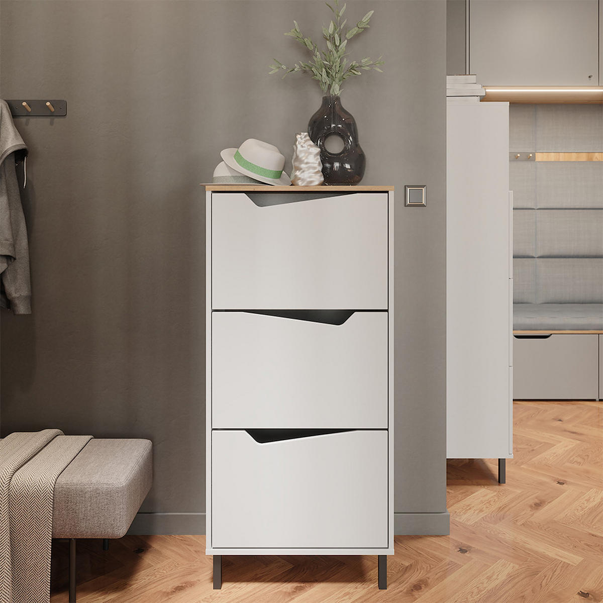 BOTNÍK NA BOTY Marelle Bílá/Artisan - bílá/světle šedá, kompozitní dřevo (60/129.5/38cm) - Vicco