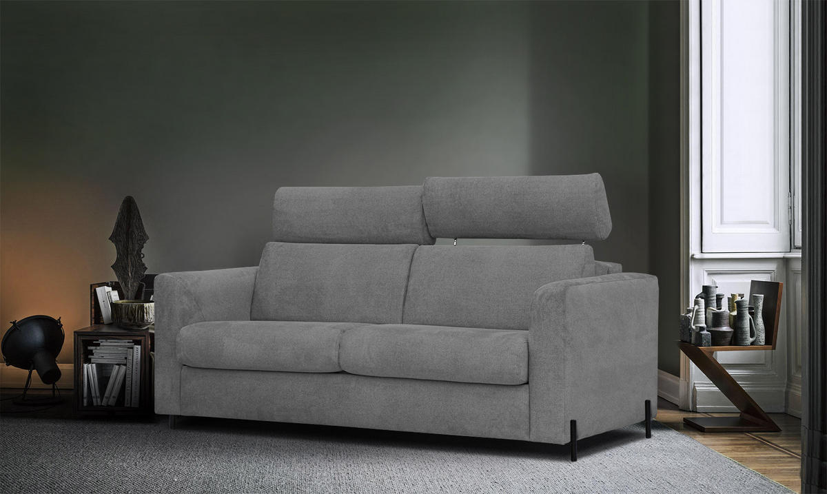SOFA MEZO 3-Sitzer mit Schlaffunktion, grau - Schwarz/Grau, Holz/Textil (232/90/107cm) - Courtois Laville