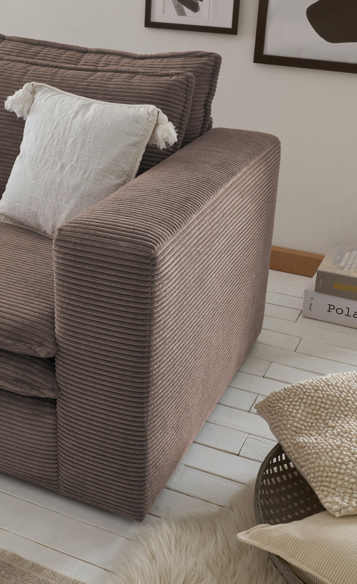 SESSEL braun Cord, Loungesessel 110 cm - Beige/Braun, Holz/Kunststoff (110/83/91cm) - Furn.Design