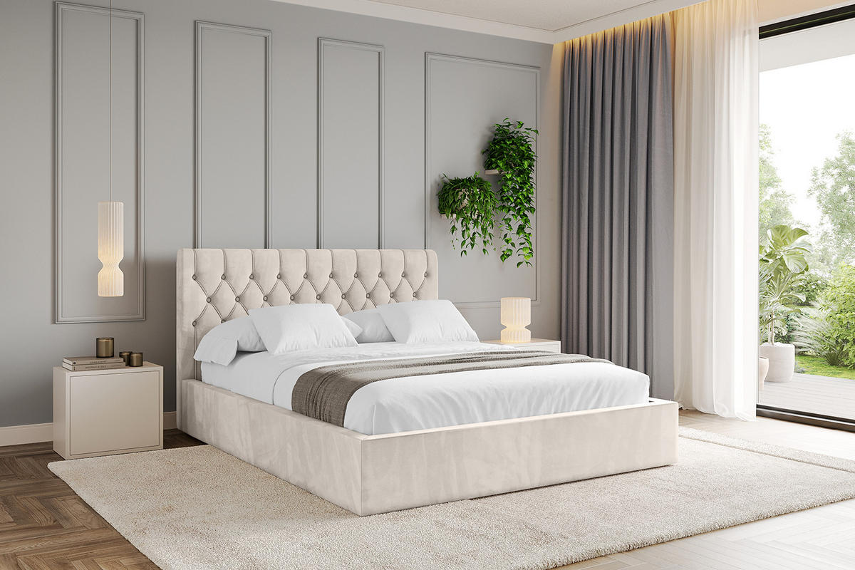 POLSTERBETT mit Bettkasten und Lattenrost, Bett mit Matratze H3/H4 - RENO 180x200 Beige - Beige, Holzwerkstoff/Textil (180/200cm) - ALTDECOR