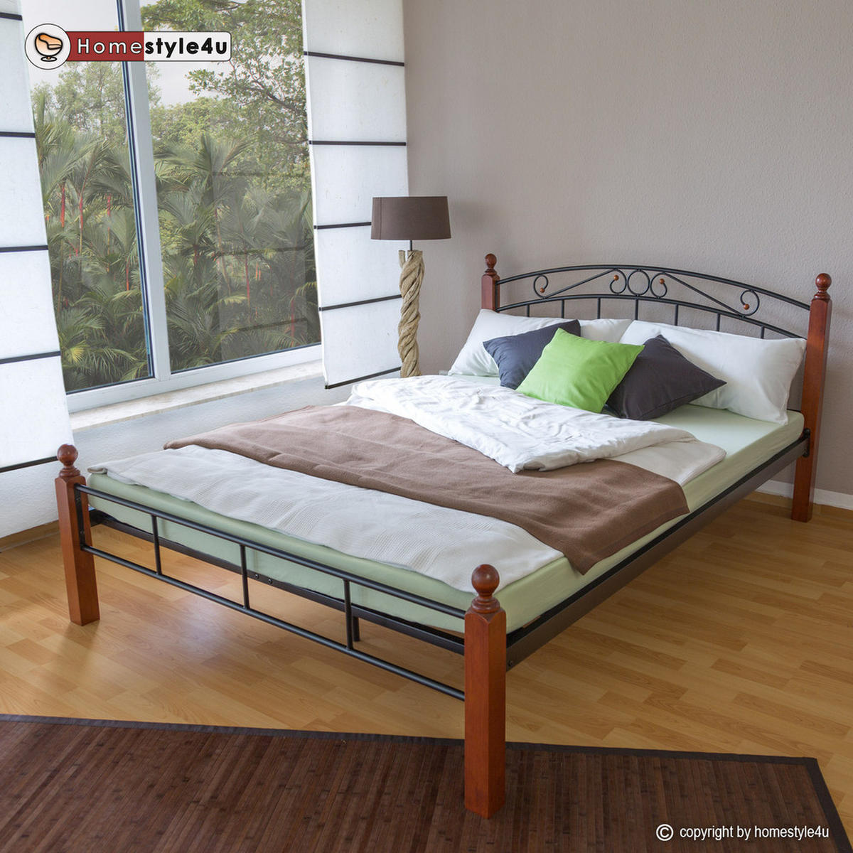 METALLBETT 180/200 cm in Schwarz Braun mit Lattenrost - Schwarz/Braun, Metall (180/200cm) - Homestyle4u
