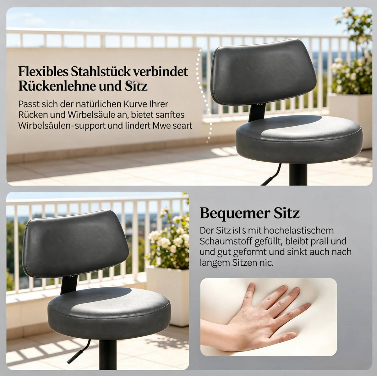 BARHOCKER 2er-Set höhenverstellbar 41 x 41 x 84-109 cm Anthrazit - Anthrazit, Metall (41/109/41cm) - Meubliv