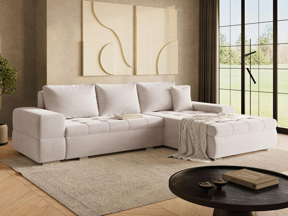 ECKSOFA Sonia Beige - Beige/Silberfarben, Holz/Textil (310/210cm) - Graingold