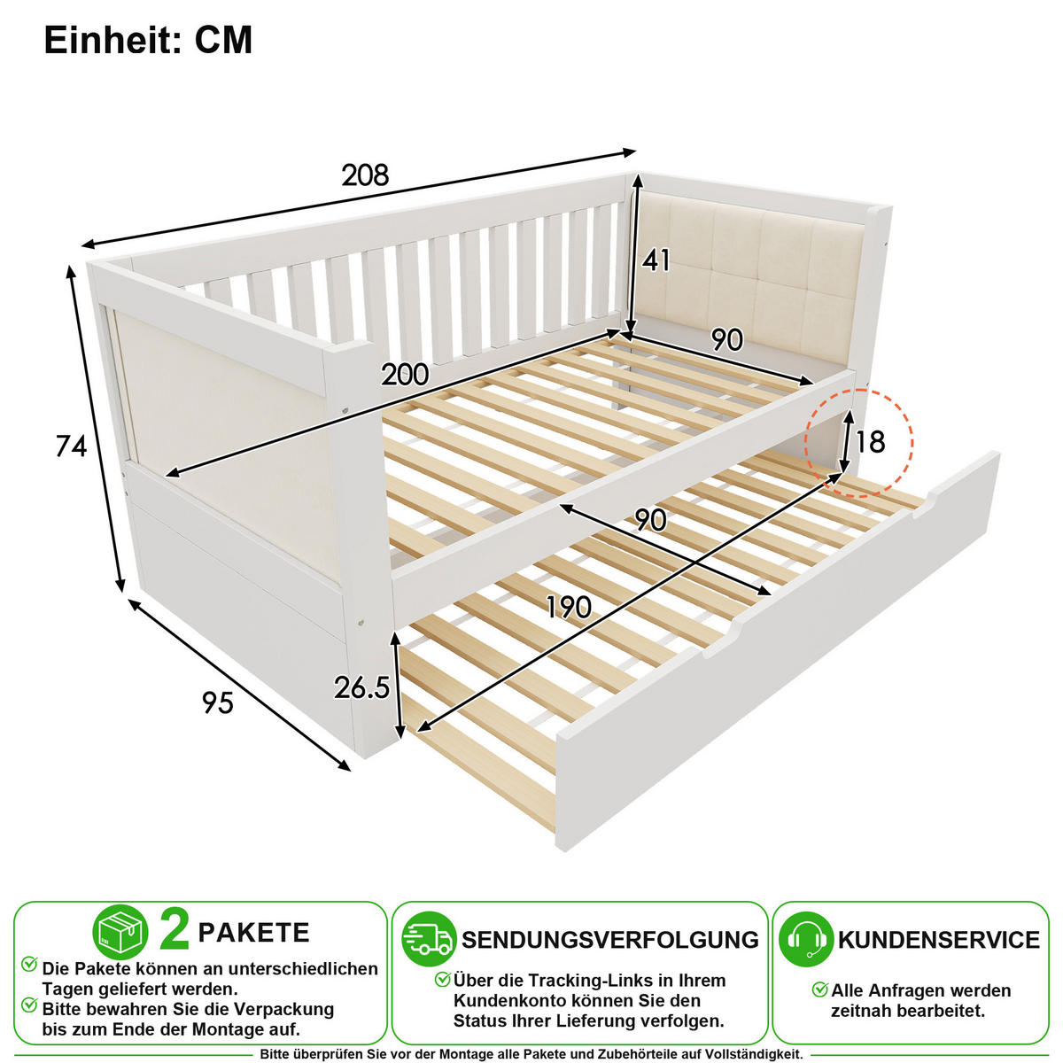 POSTEL S VÝSUVNÝM LŮŽKEM 90/200 cm a 90/190 cm v bílé barvě - bílá, dřevo/kompozitní dřevo (90/200cm) - CHICFURN