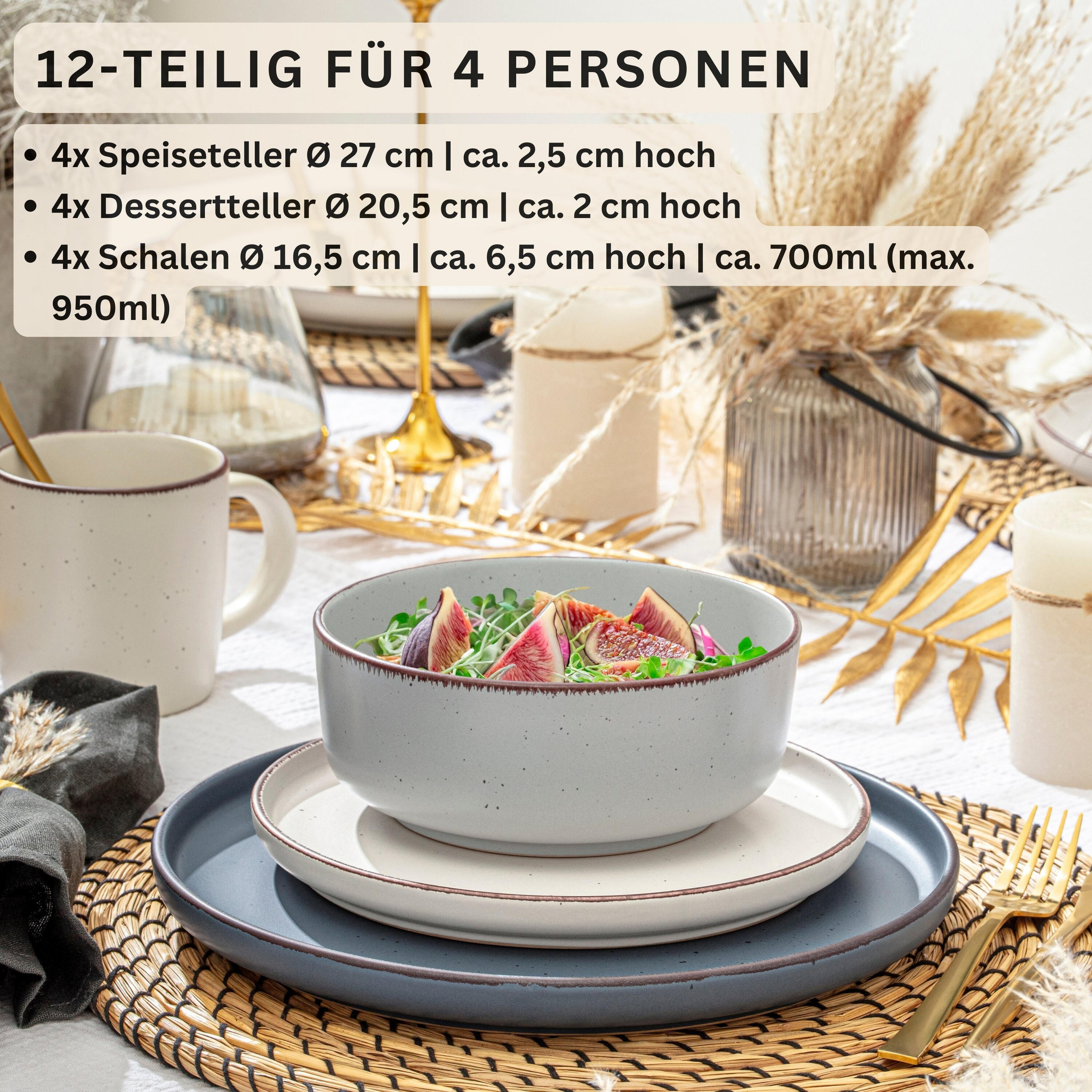 TAFELSERVICE BOMBAY MOONLIGHT - 12 tlg aus Steingut - Multicolor, Stein (27/9.5/27cm) - Sänger