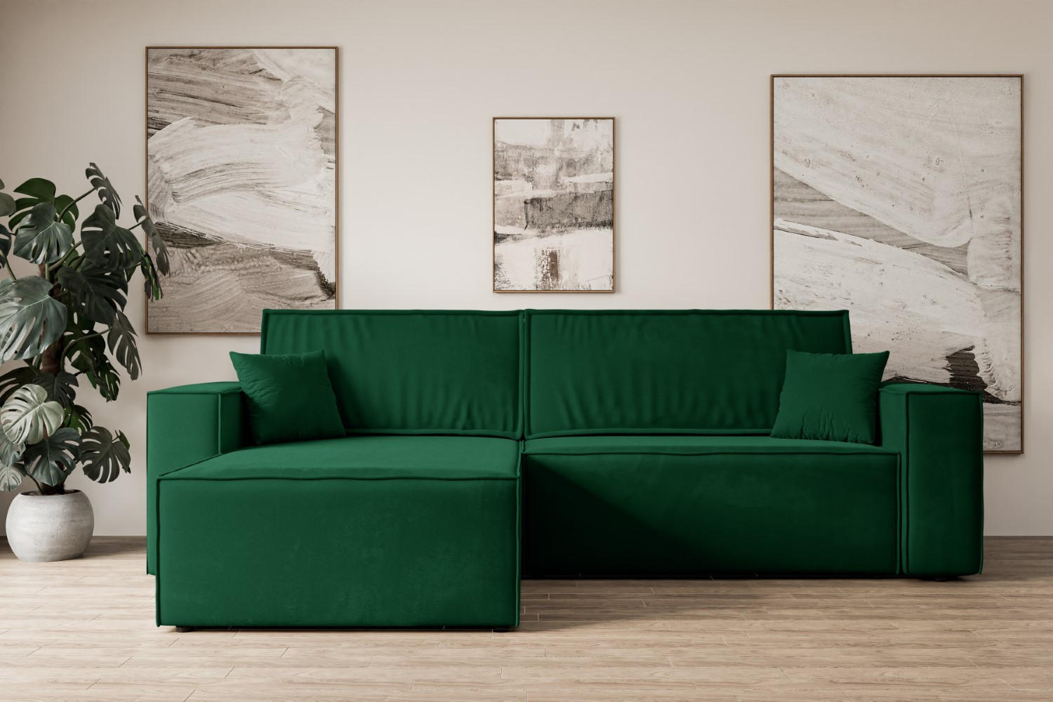 ECKSOFA mit Schlaffunktion und Bettkasten CELTIC-XL - 277x143x83 cm Grün Velours - Schwarz/Grün, Holzwerkstoff/Kunststoff (277/143cm) - ALTDECOR