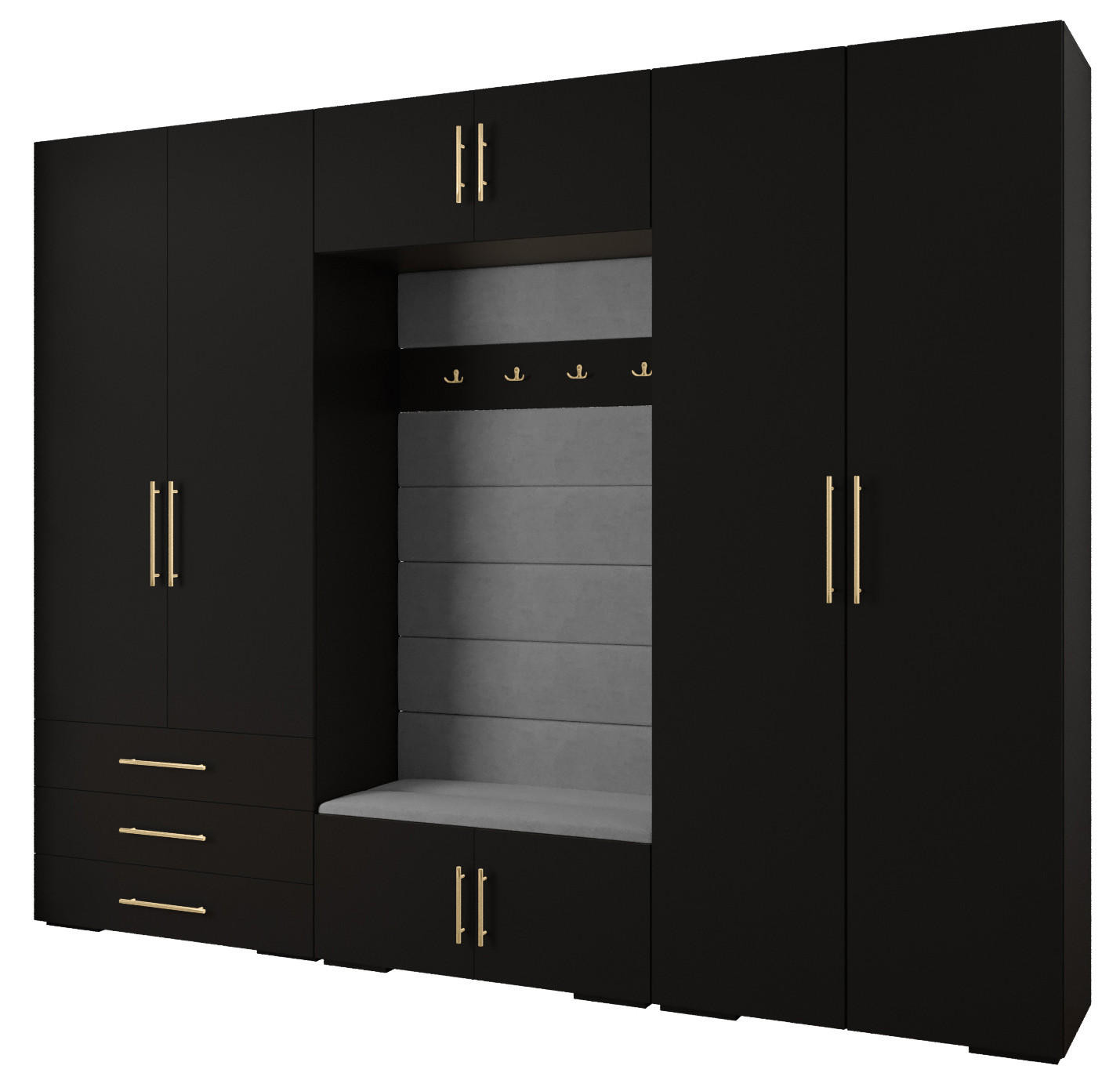 Abiks Möbel Garderoben-Set Schwarz, Grau, Gold 300x236.7x47 cm