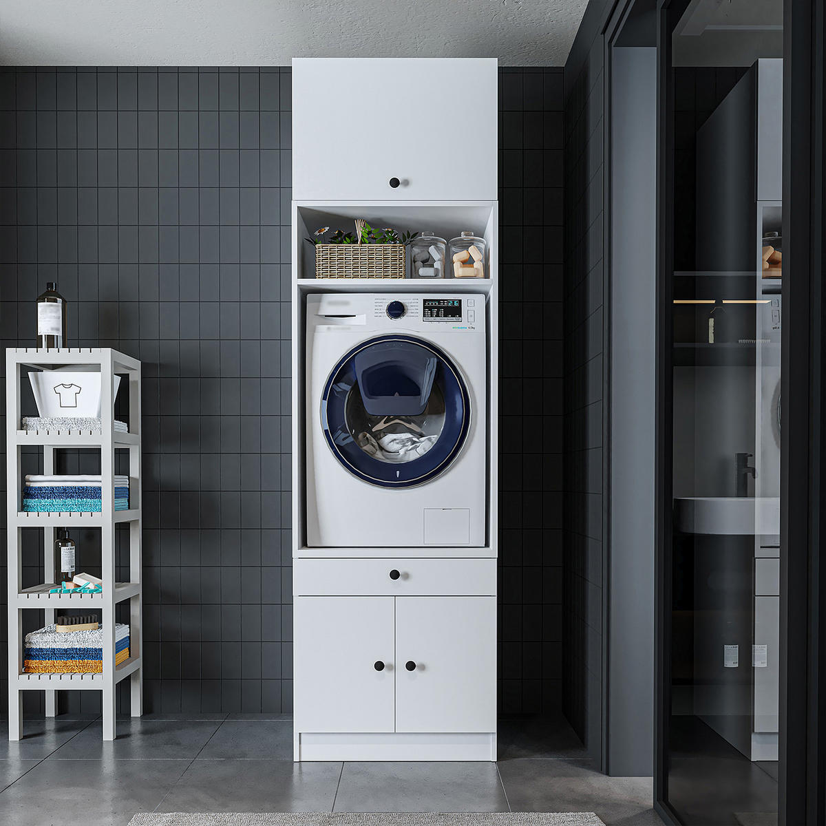 WASCHMASCHINENSCHRANK Serie 1 65cm Breit, 230cm Hoch - Weiß, Holzwerkstoff (65/230/67cm)