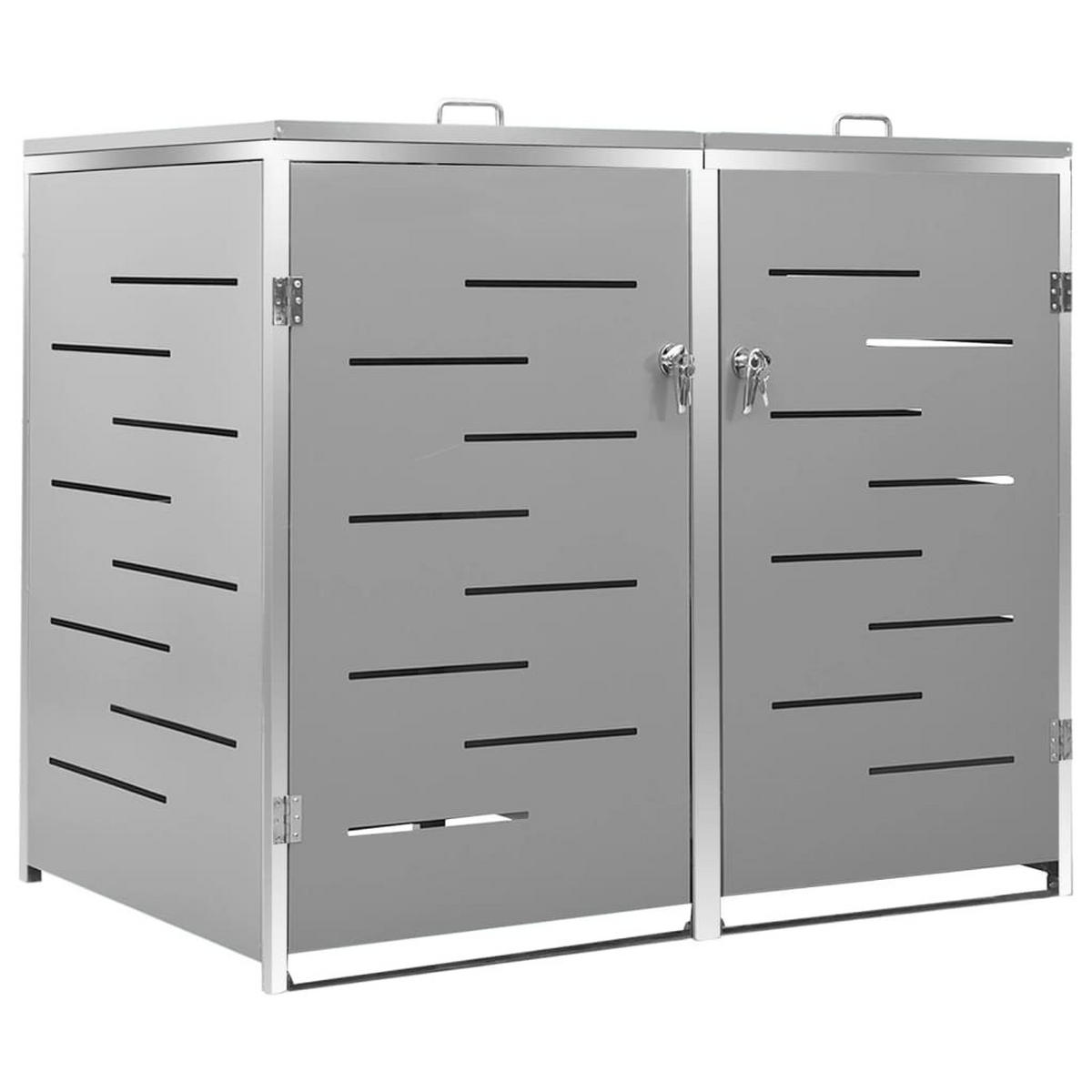 2ER Mülltonnenbox JAGU Edelstahl | Grau | 115,5x138x77,5cm | Für 2 Tonnen 240L - Grau, Metall (138/115.5/77.5cm) - DELUKE