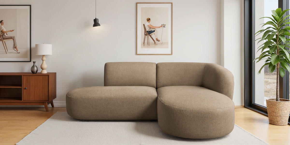 ECKSOFA L-Form Luna, stoff Lins, Cappuccino, Rechts - Cappuccino, Holz (242/188cm) - Kaiser Möbel