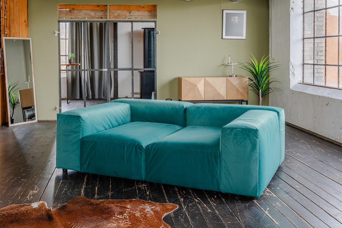 MODULSOFA MIA Grün Velvet - Schwarz/Grün, Kunststoff/Textil (306/72/120cm) - KAWOLA