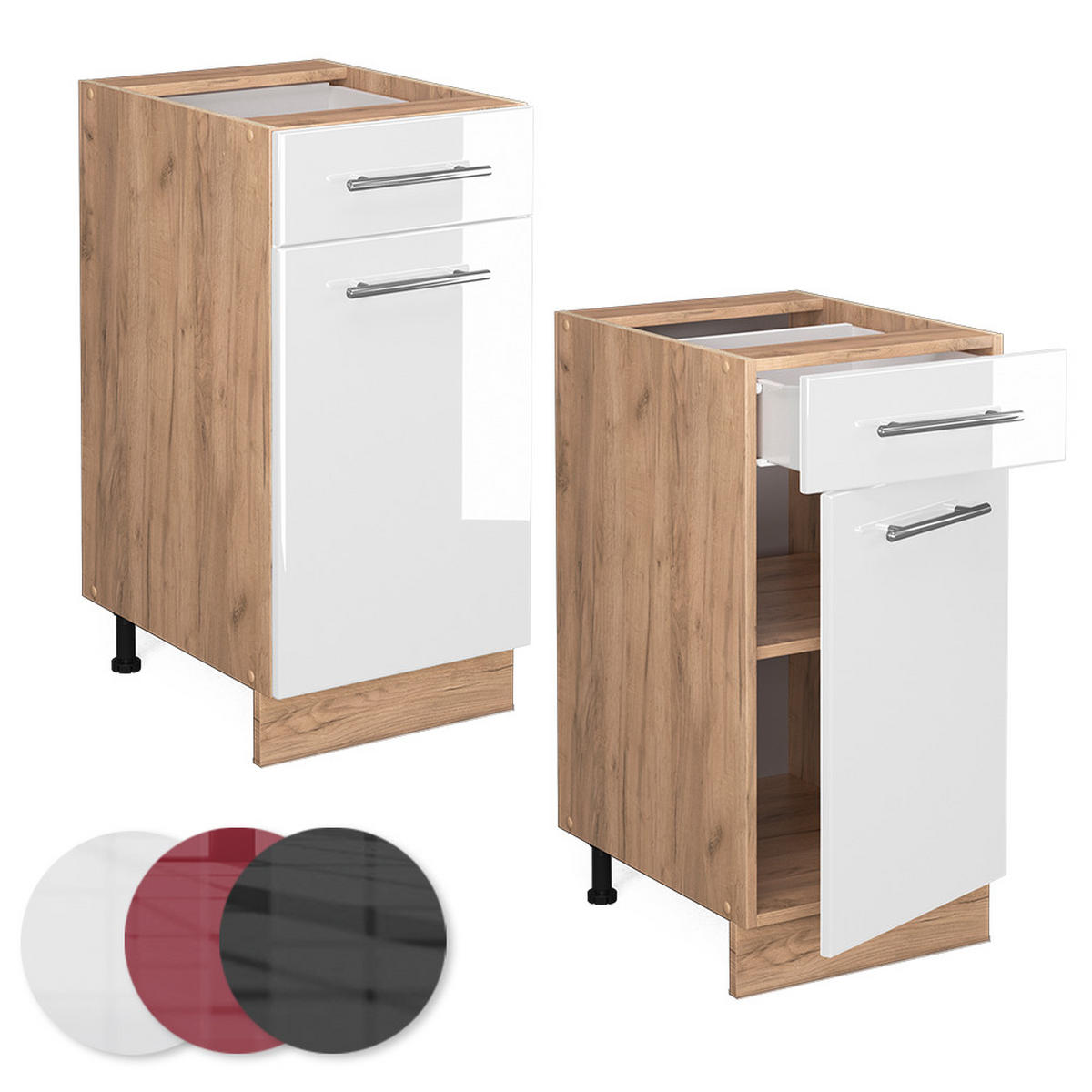KÜCHENUNTERSCHRANK Fame-Line Weiß Hochglanz 40 cm, AP Anthrazit - Weiß Hochglanz/Eiche Wotan, Holzwerkstoff (40/82/60cm) - Vicco