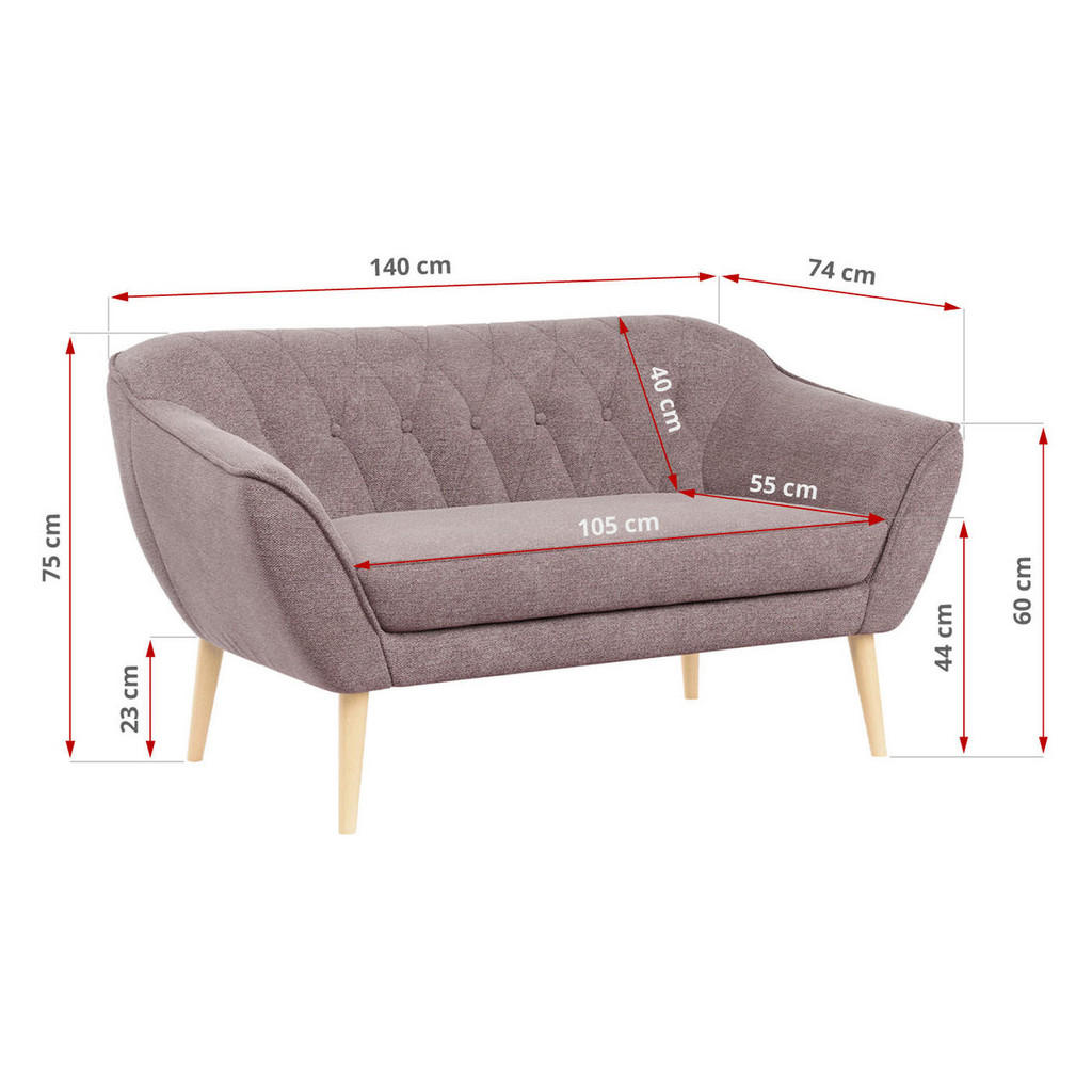 Thumbnail - MKS Sofa, Rosa, Textil, 140x75x74 cm, Oeko-Tex®, Wohnzimmer, Sofas & Couches, Sofas, 2-Sitzer Sofas