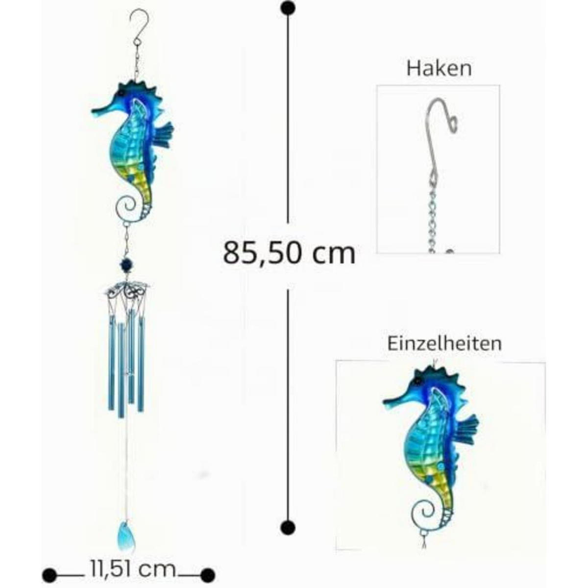 WINDSPIEL Seepferdchen Glas Blau 89 cm - Multicolor, Glas (85.5/11.5/3cm)