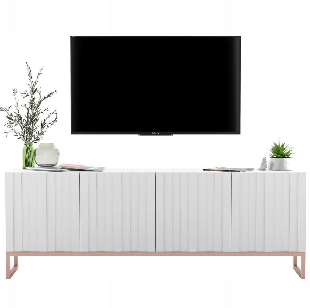 TV-SCHRANK Elpis Weiß Matt mit Metallrahmen 150 cm - Weiß/Kupferfarben, Holzwerkstoff/Metall (150/51.5/36.5cm) - Meble Lindner