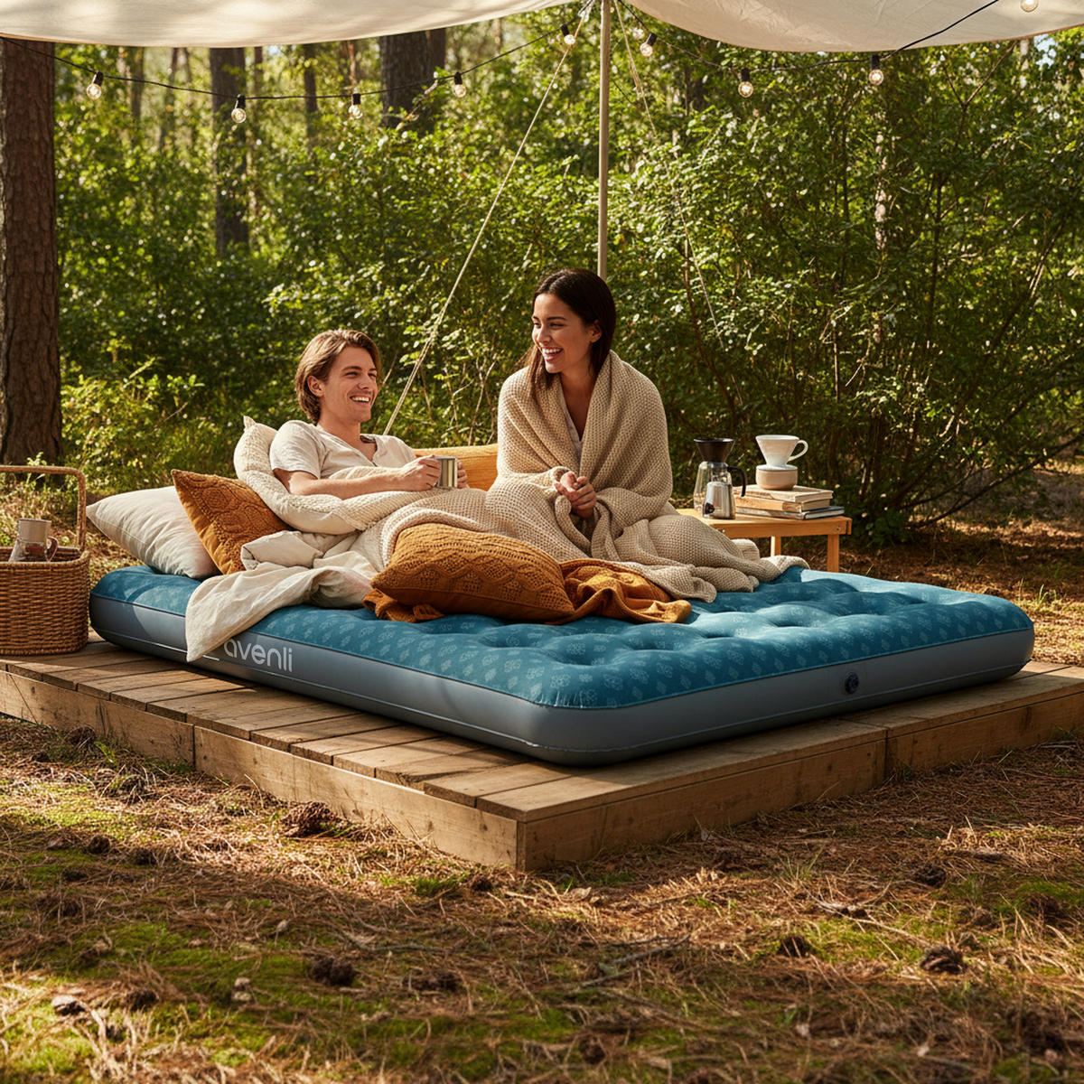 LUFTBETT Luftmatratze Camping 2 Personen 203x152x22 cm grün - Türkis, Kunststoff (152/203cm) - Avenli