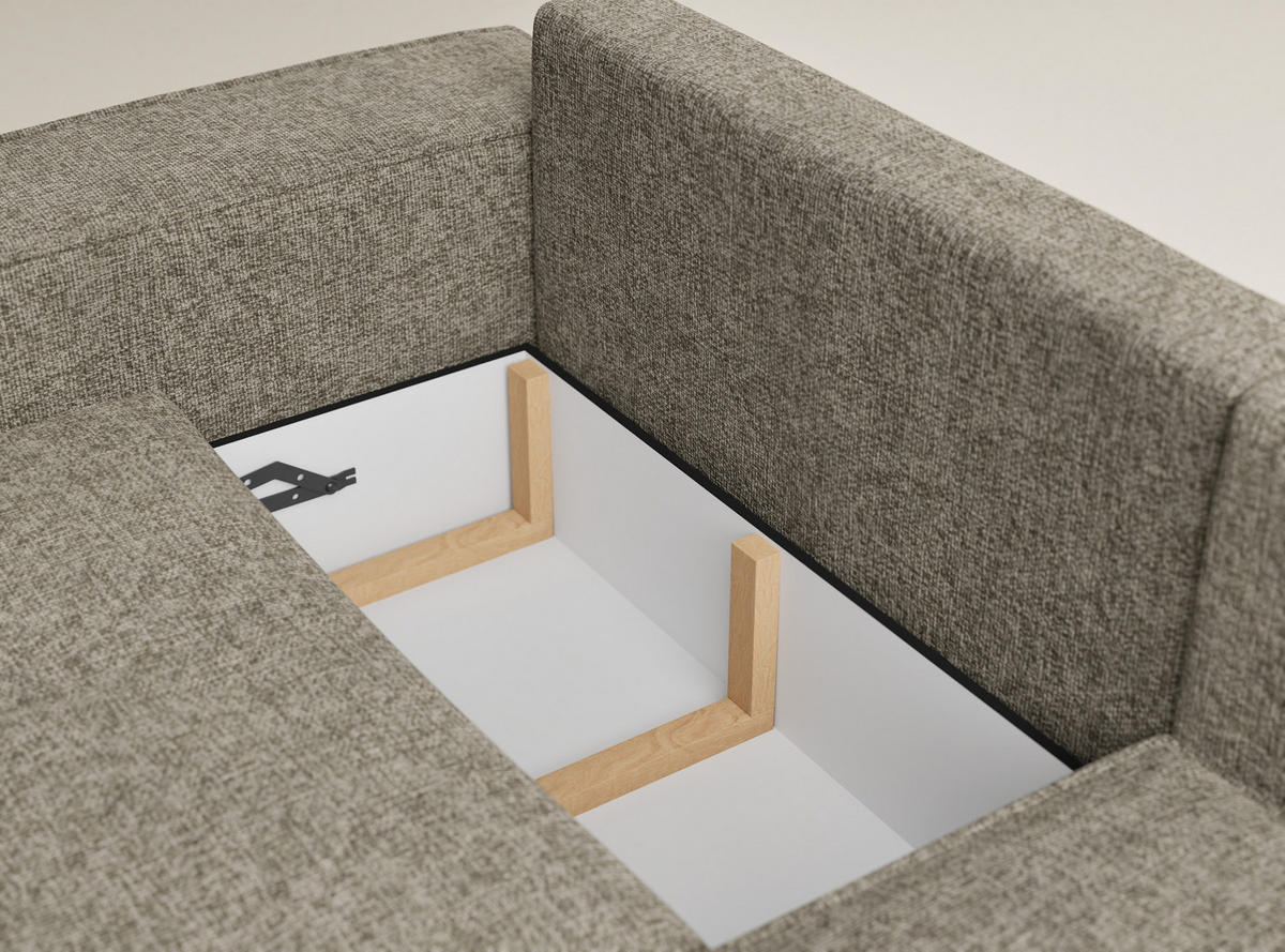 ECKSOFA MIT SCHLAFFUNKTION Tonga Taupe Chenille-Stoff - Schwarz/Braun, Holz/Holzwerkstoff (255/105cm) - Maison de Reve