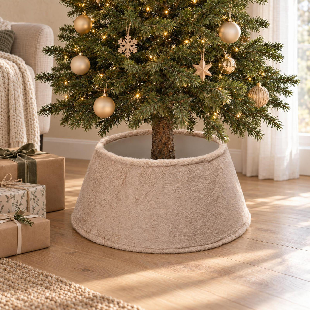 FELLTEPPICH unter den Weihnachtsbaum 55/55/23 cm - Beige, Textil (55/23/55cm) - Home Styling Collection