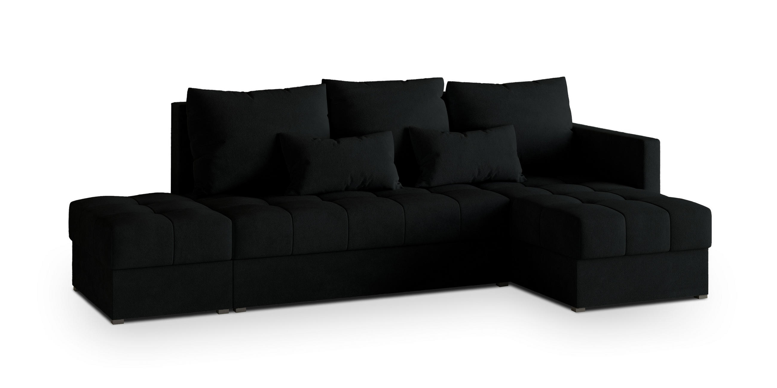 ECKSOFA LUMARI R-S Schwarz Plüsch-Stoff mit Schlaffunktion - Schwarz, Holz (262/143cm) - MASSENO