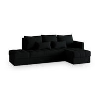 ECKSOFA LUMARI R-S Schwarz Plüsch-Stoff mit Schlaffunktion - Schwarz, Holz (262/143cm) - MASSENO