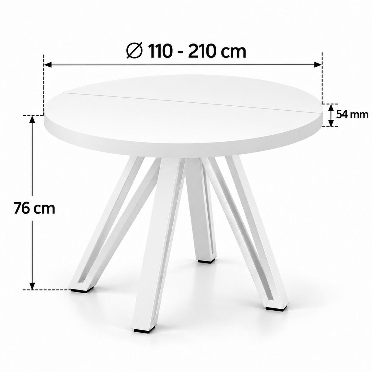 ESSTISCH rund ausziehbar 110/210/76 cm, Weiß, 54 cm Tischplatte + Industrial Metallgestell Weiß - Weiß, Holzwerkstoff/Metall (110/210/76cm) - Damale Möbel