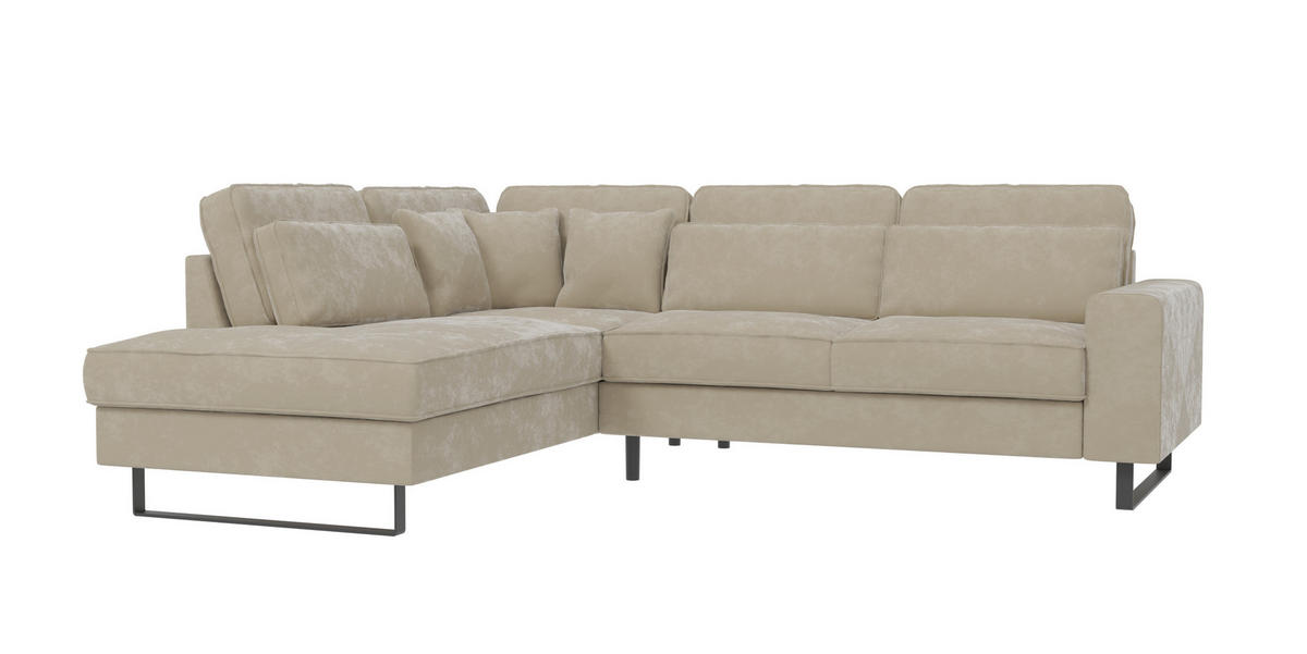 ECKSOFA Zuri Beige Samt - Beige/Schwarz, Holz/Kunststoff (290/231cm) - S-Style Möbel