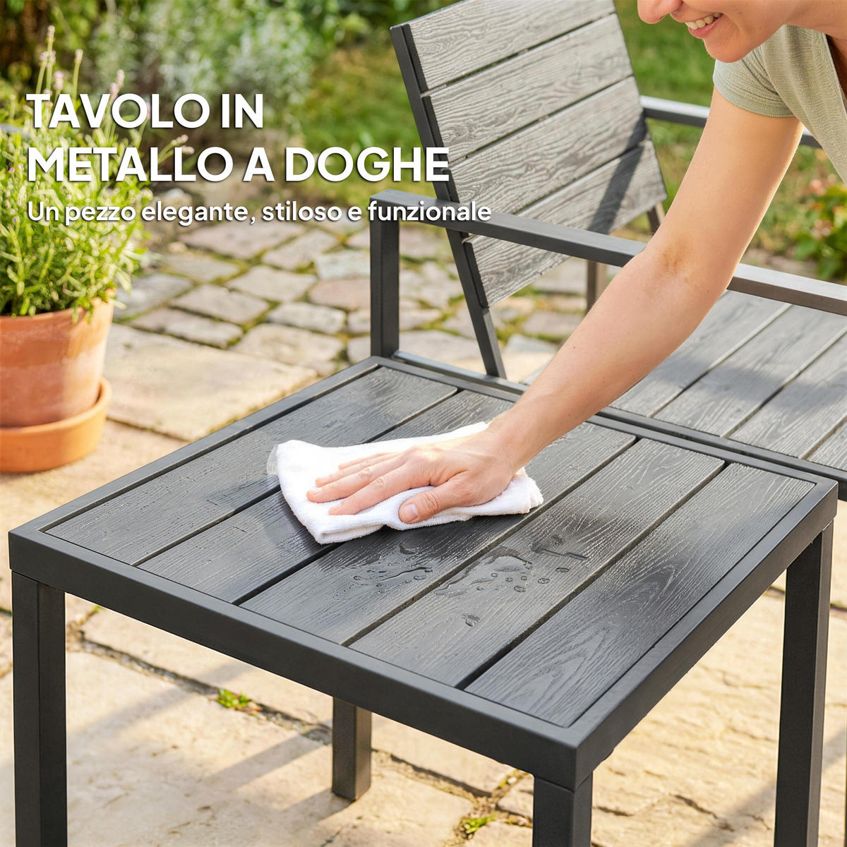 GARTEN-BEISTELLTISCHSET Dunkelgrau 3 Stück - Dunkelgrau, Metall (50.5/48.3/42cm) - GiPP