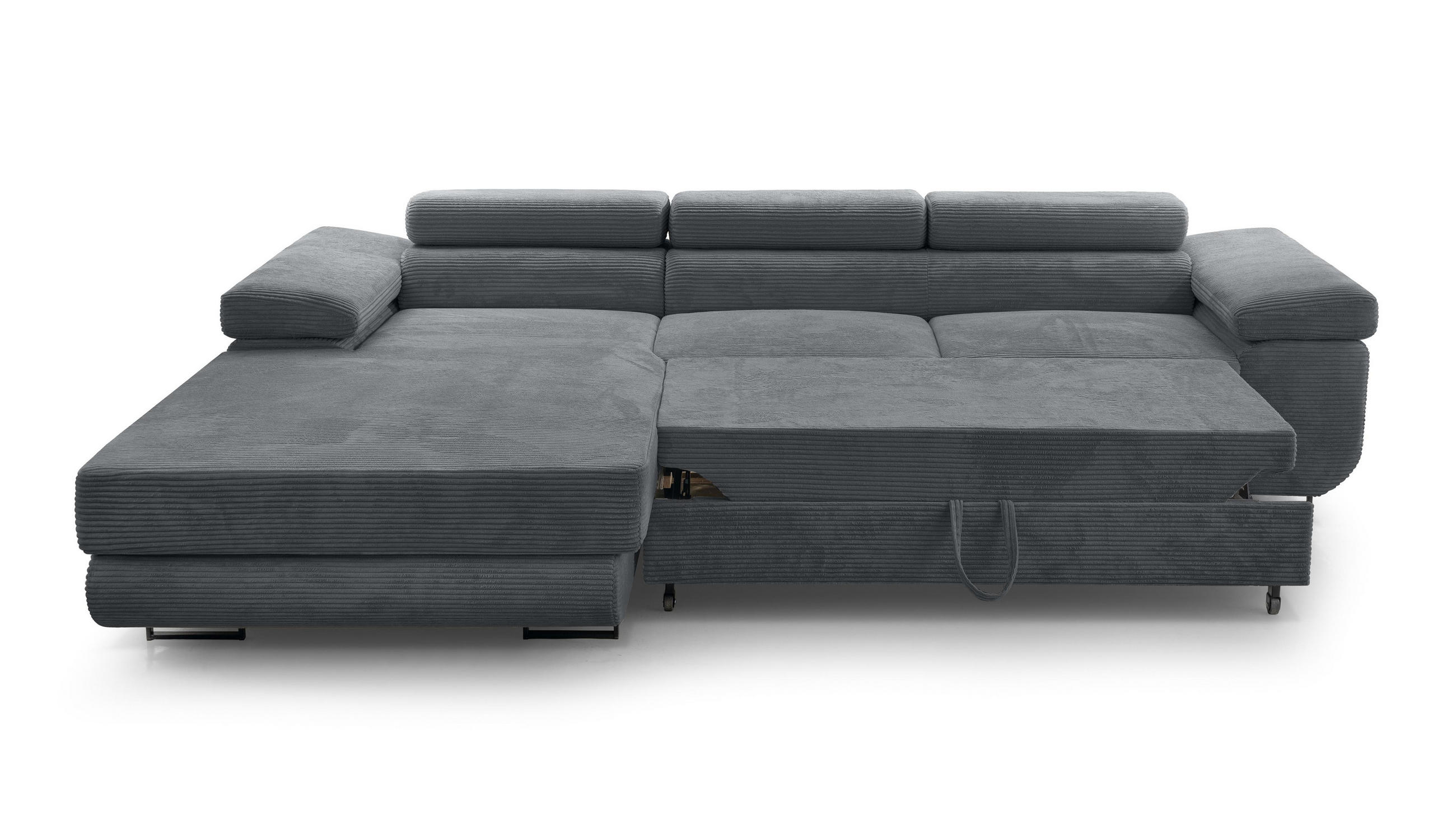ECKSOFA L Form Arborio Dunkelgrau 280/203/90 cm Links mit Schlaffunktion - Dunkelgrau/Schwarz, Textil/Metall (203/280cm) - AX Living
