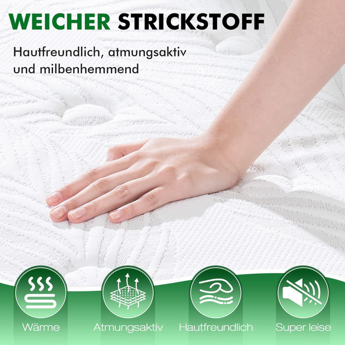TASCHENFEDERKERNMATRATZE 180×200 cm, 22 cm Höhe, 7-Zonen Federkernmatratze Komfortschaum-Hybridmatratze,Weiß - Weiß, Metall (180/200cm) - CHICASA