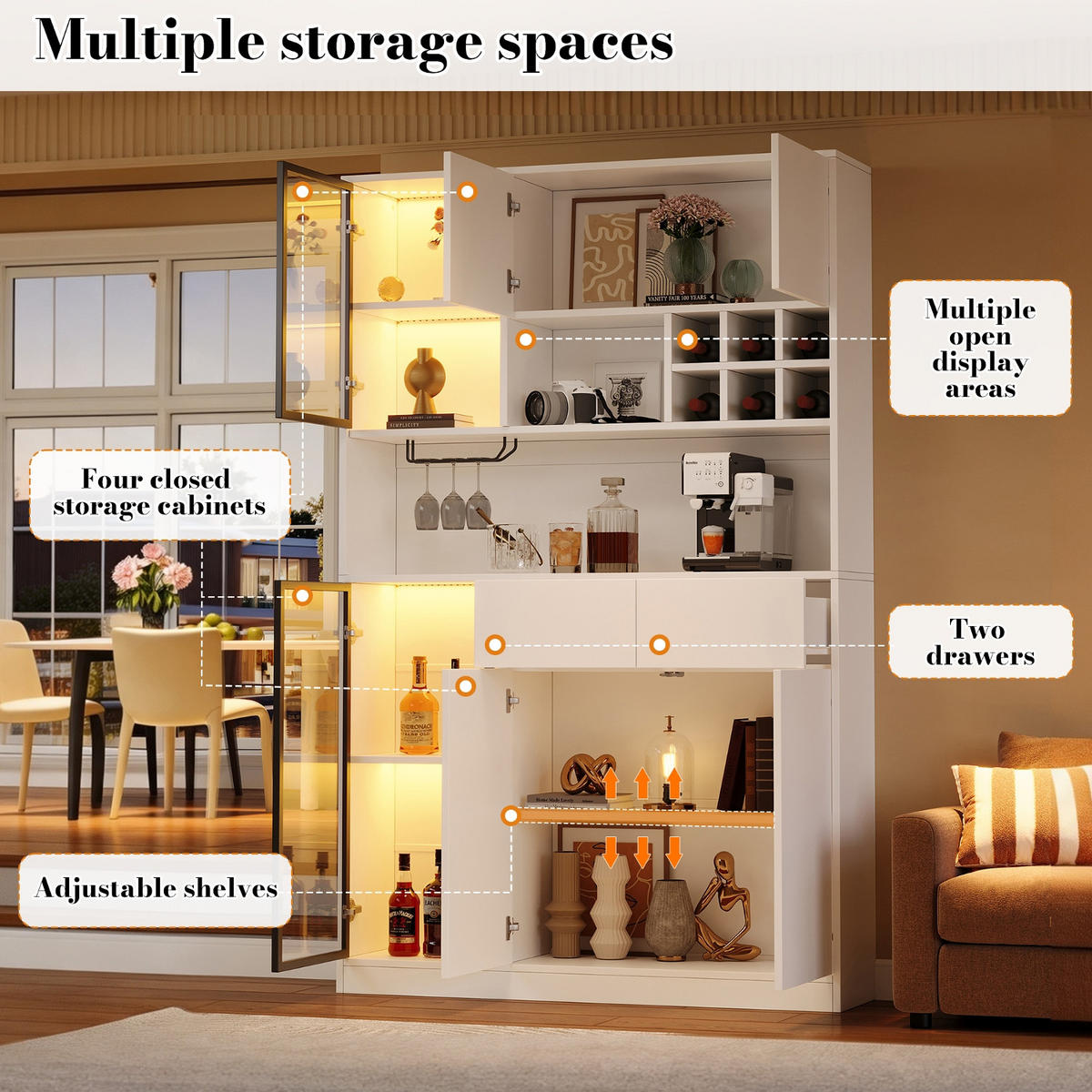 KÜCHENSCHRANK Vitrine weiß mit LED, 120/200/33 cm, Spanplatte und Glas, Weiß, MIT LED-BELEUCHTUNG, für Wohnbereich - Weiß, Holzwerkstoff (33/200/120cm) - Rolipo