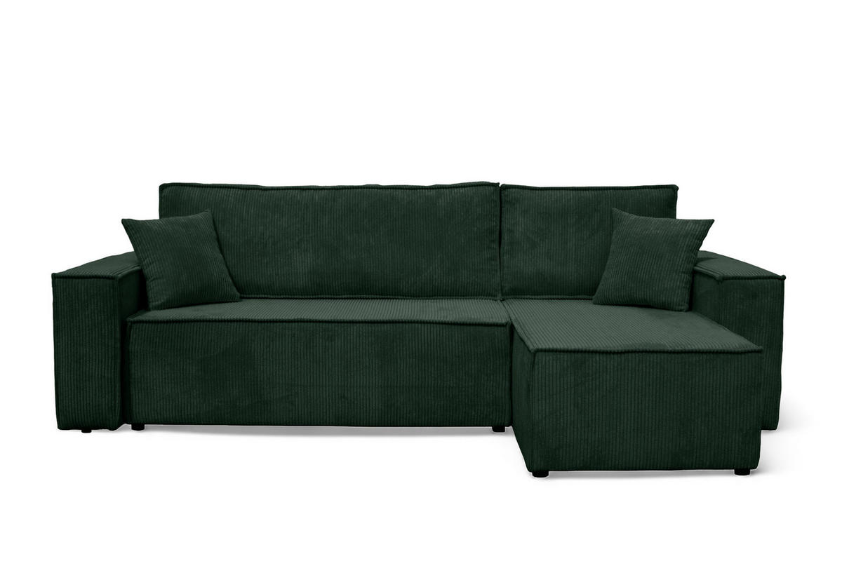 ECKSOFA Hugo L in L-Form mit Schlaffunktion und Bettkasten, Farbe: Grün, Cordstoff, Ottomane Unsiversal - Grün, Textil (244/145cm) - VENASI MÖBEL