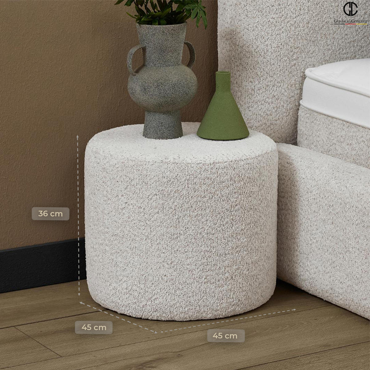 NACHTTISCH EVORA 45/45/36 Ivory, Pouf - Creme/Schwarz, Holz/Kunststoff (45/36/45cm) - Consilio Concept