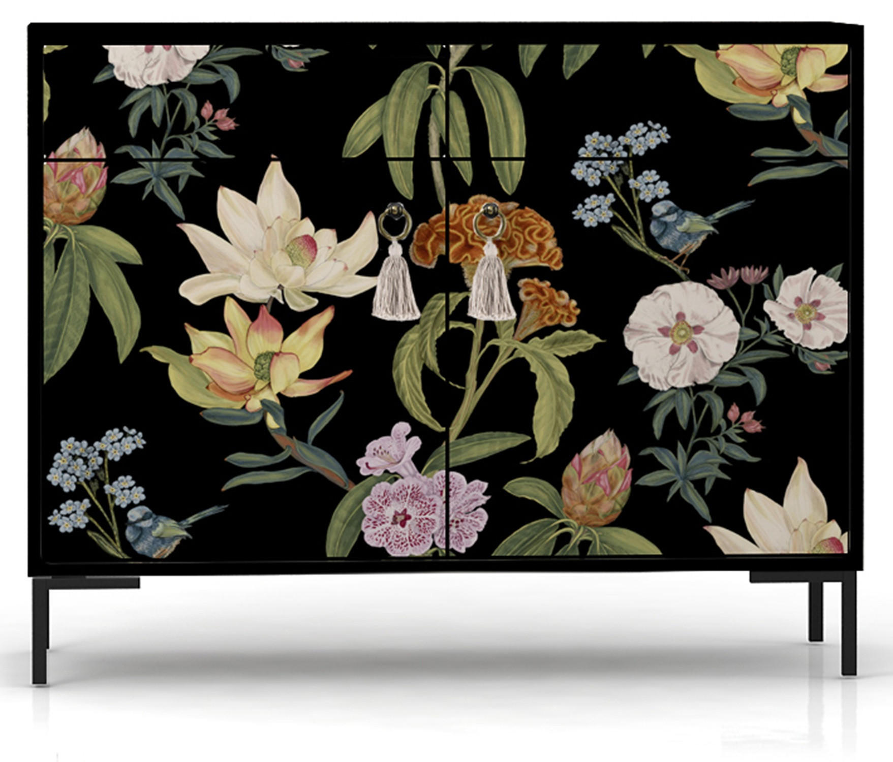 SIDEBOARD MDF 2 Türen und 2 Schubladen mit Blumendruckmuster ALISE JARA - Multicolor/Schwarz, Holzwerkstoff (90/84/45cm) - RNT By Really Nice Things