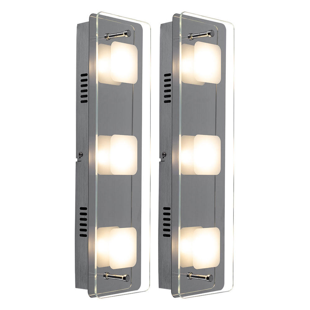 LED WANDLEUCHTE Metall Chrom Silber 2er Set - Silberfarben, Glas (12/6.2/42cm) - Globo Lighting