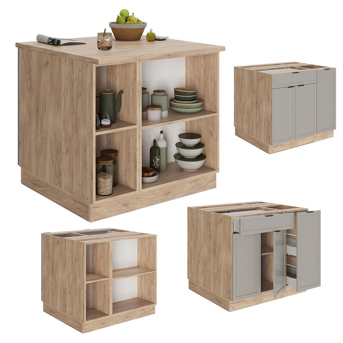 KÜCHENINSEL Fame-Line GrauBeige 90 cm mit Schublade, ohne AP - Honigeiche/Grau, Holzwerkstoff (90/82/60cm) - Vicco