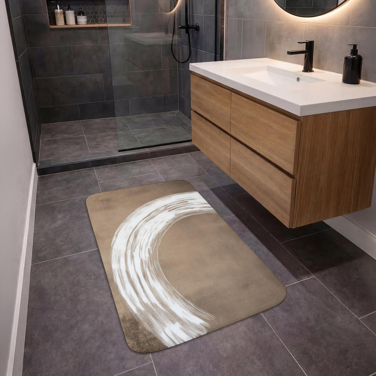KOUPELNOVÁ PŘEDLOŽKA Barva - hnědá - Japandi 60x90 cm - barva mokka, textil/plast (60/90cm) - OnlyWow