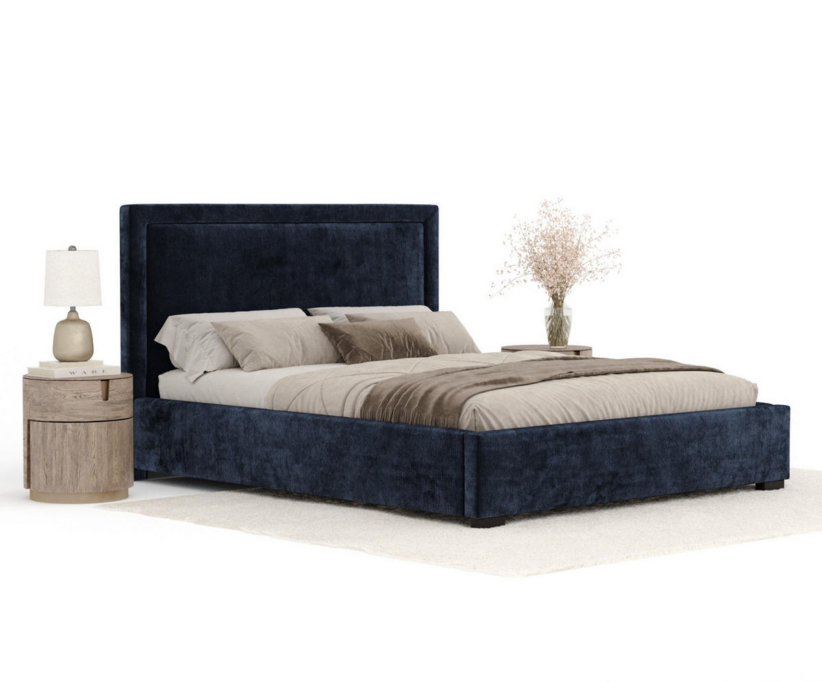 POLSTERBETT Ordina Marineblau 180/200 cm im Chenille-Stoff - Schwarz/Naturfarben, Holz/Holzwerkstoff (180/200cm) - Maison de Reve